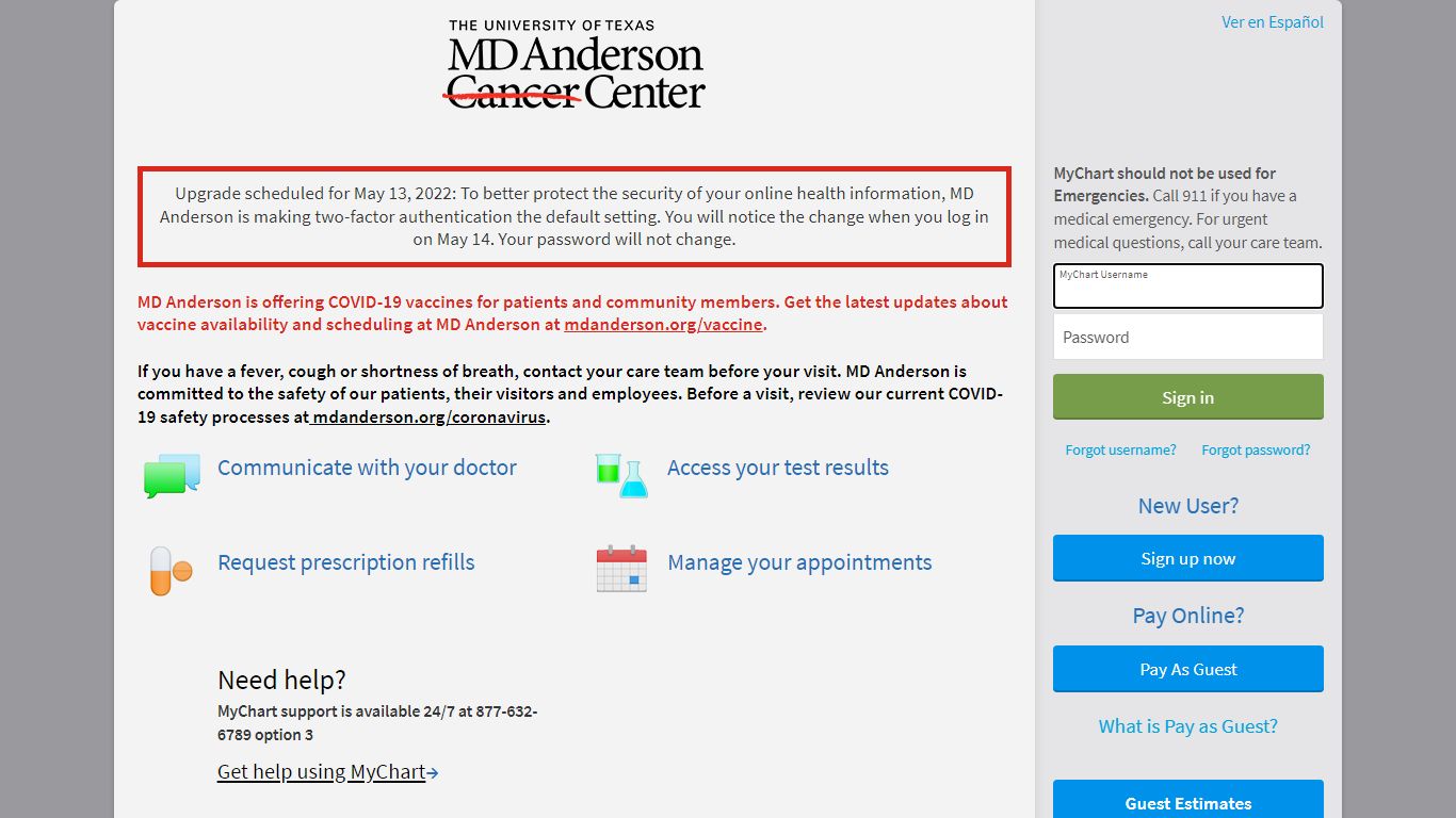 MyChart - Login Page - MD Anderson Cancer Center